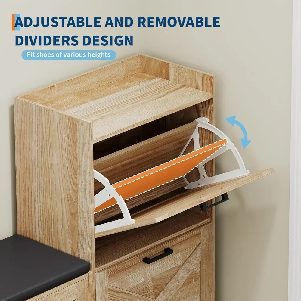 خزانة أحذية مع مقعد تخزين للمدخل، وسادة أدراج قابلة للطي، منظم أحذية مخفي ضيق لغرفة المعيشة في خزانة المدخل #4