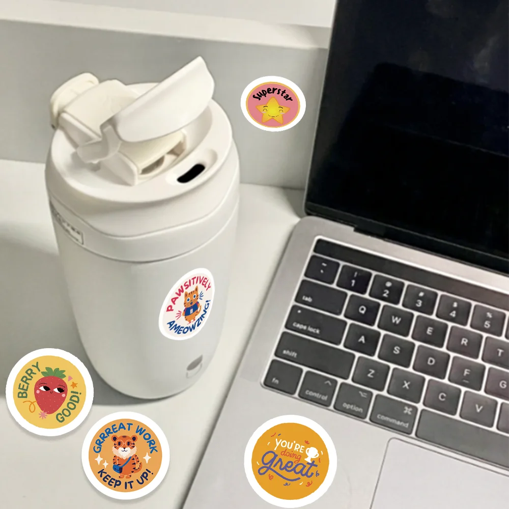 500pcs Cartoon Animals Encourage Stickers Roll Waterproof Vinyl Stickers for Laptop Scarpbook Skateboard Computer Phone Decal