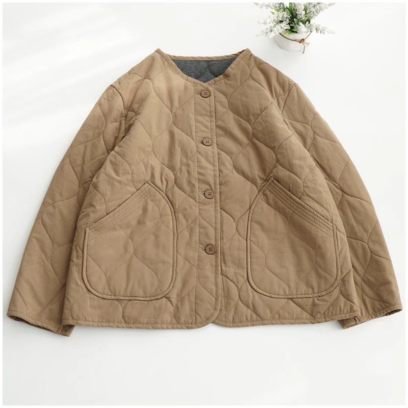 Lightweight Long Sleeved Padded Jacket for Men Women Loose Casual Japanese Retro Single Breasted Clip on Cotton Short Parkas