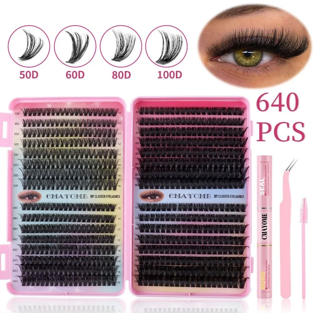 Bond and Seal False Eyelashes Natural Look 5D Fluffy Eyelash Extension Kit Mixed Tray 10-16mm Cluster Lashes Kit Beginners DIY
