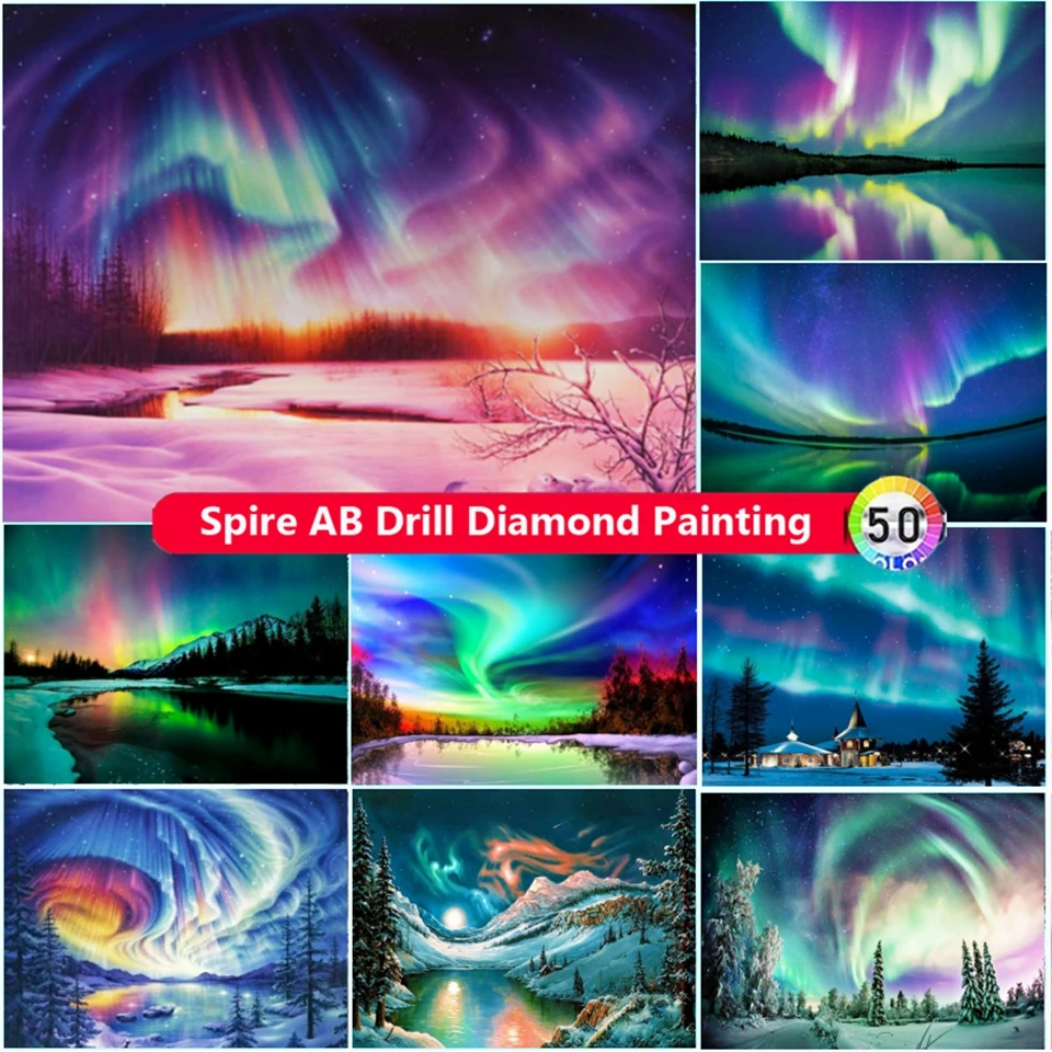 

Northern Lights 5D AB Drills Diamond Painting New 2023 Snow Scenery Picture Embroidery Cross Stitch Kits Mosaic Home Decor Gifts