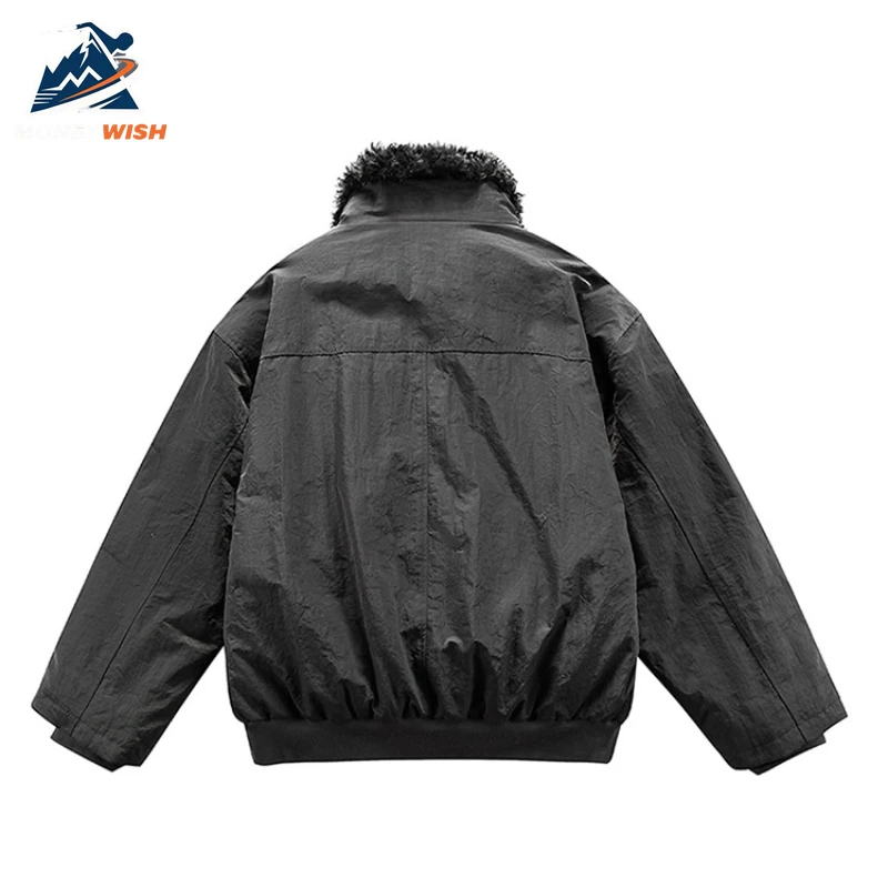 MONEYWISH أسفل سترة 2025 جديد ريترو متعدد الاستخدامات سميكة مكافحة الباردة الدافئة الصوف طوق معطف في الهواء الطلق الشتاء الرجال سستة أسفل معطف #4