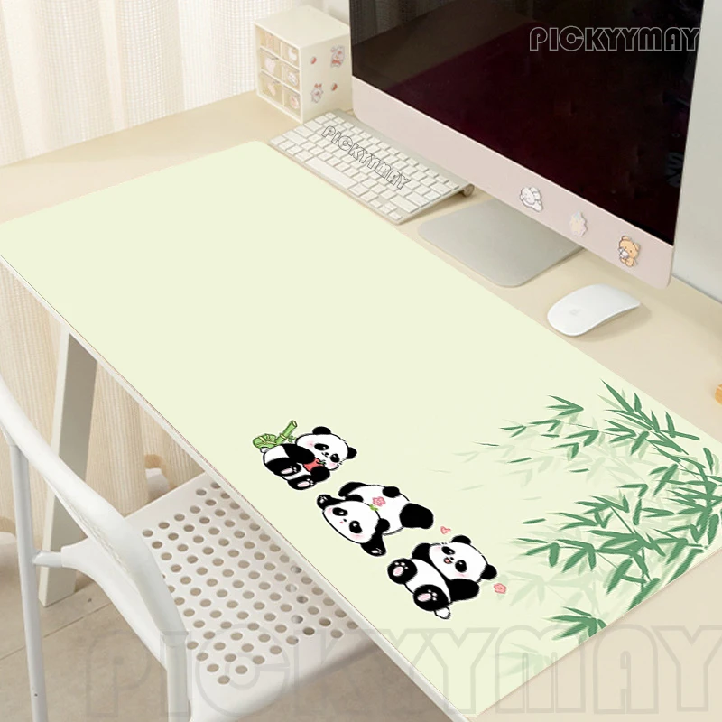Gamer Mousepad Panda Mouse Pad Large Mouse Mat Green Deskpads Antislip Rubber Desk Rug PC Desk Mats Cute Mousepads 100x50cm