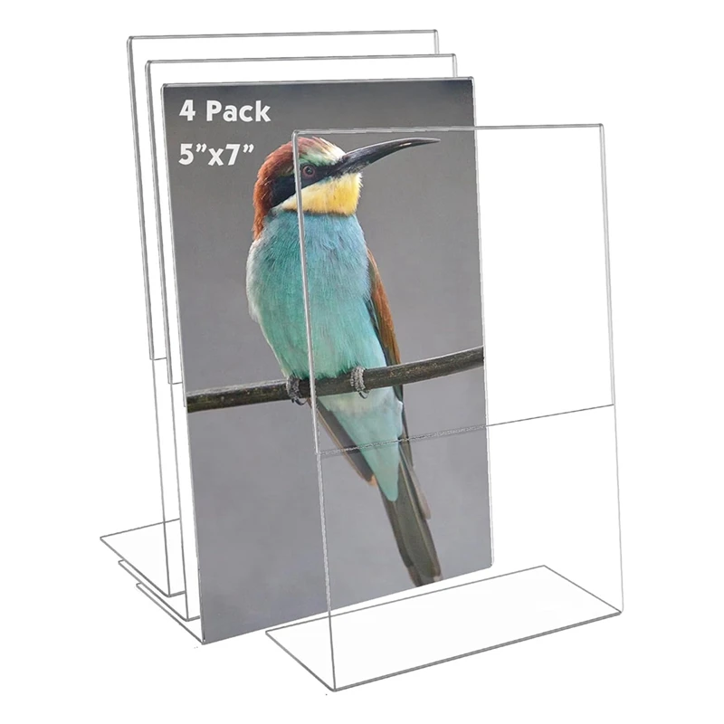 5X7in, 4 Pack Clear Plastic Sign Holder Sign Display Holder With  Slanted Back, Flyer Document Paper Display Stand