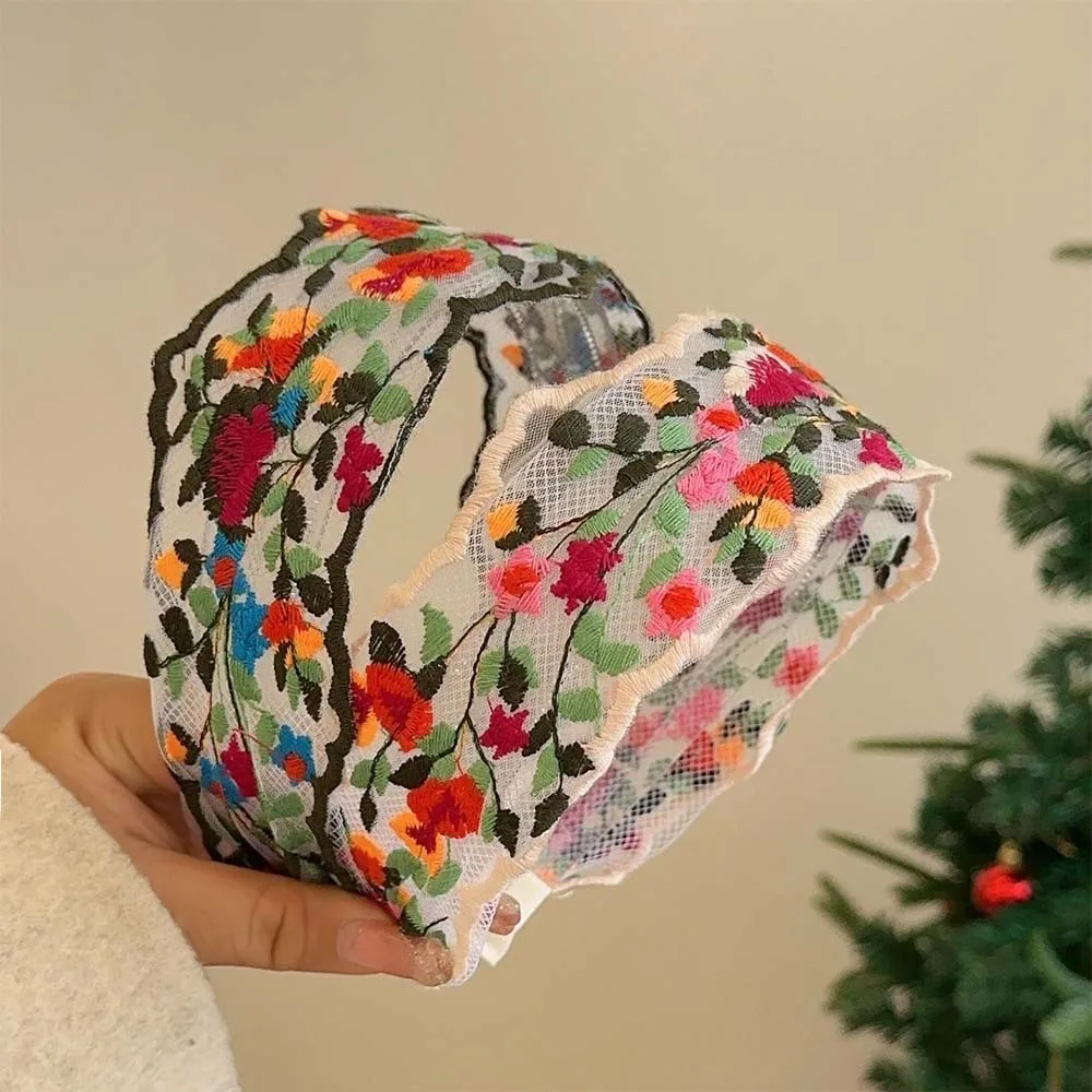 

Summer Print Handmade Flower Embroidered Hair Band Headband for Women 2025 New Wash Face Wide Edge Knitted Silk Wide Head Wrap