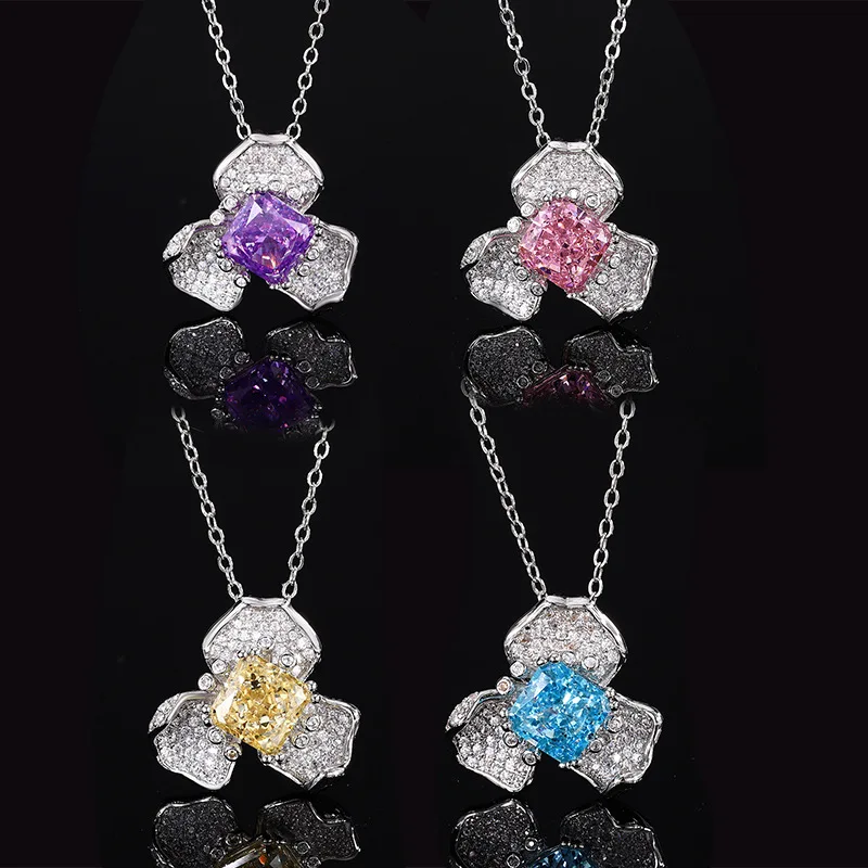 New Jewelry High Carbon Diamond Ice Flower Cut Copper with Petals Light Luxury Pendant, Female Lead Stone, Small and Fashionable