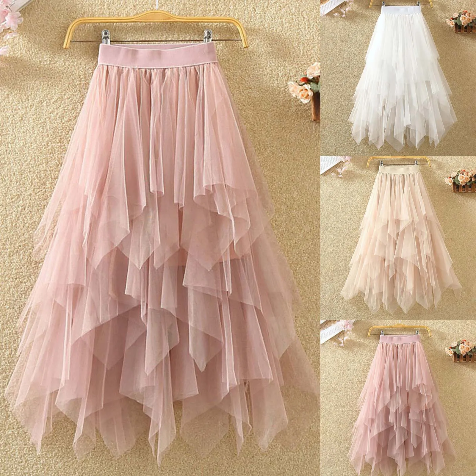 

Skirt Waist Long A-Line Skirt Elastic Spring Solid Color Women Mesh High Wedding Skirt Long Pencil Skirts for Women Long Skirts