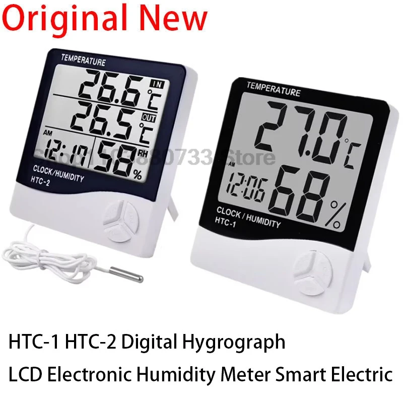 HTC-1 HTC-2 LCD Electronic Digital Temperature Humidity Meter Home Thermometer Hygrometer Indoor Outdoor Weather Station Clock