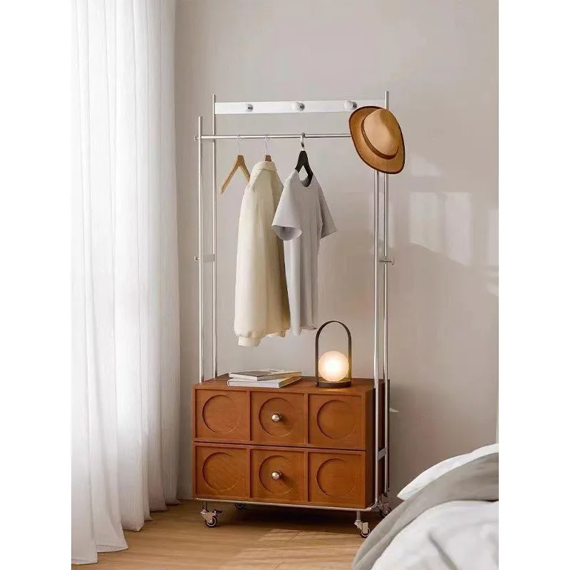 Bedroom Household Solid Wood Coat Rack Floor-to-ceiling Multifunctional Hanger Stainless Steel