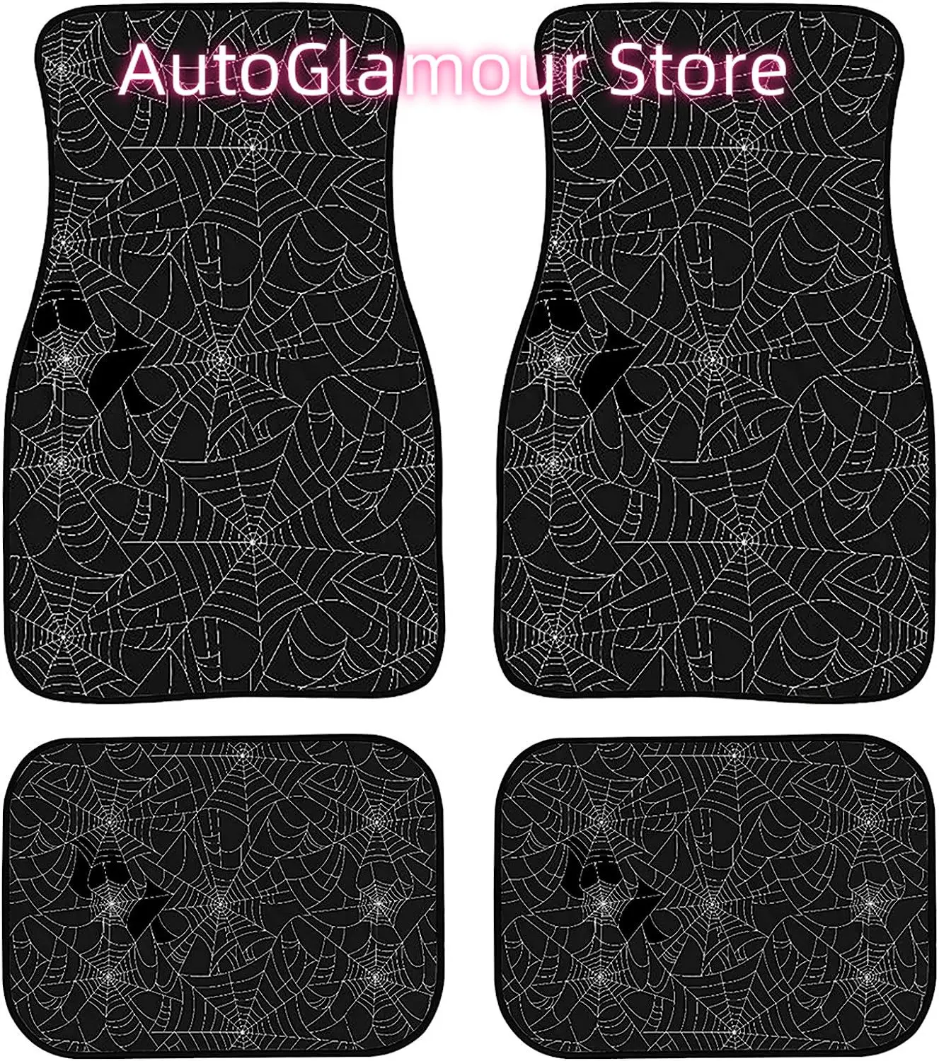 4 Pack Spider Cobweb Print Car Carpet Floor Mat for Women Men Halloween Car Decor