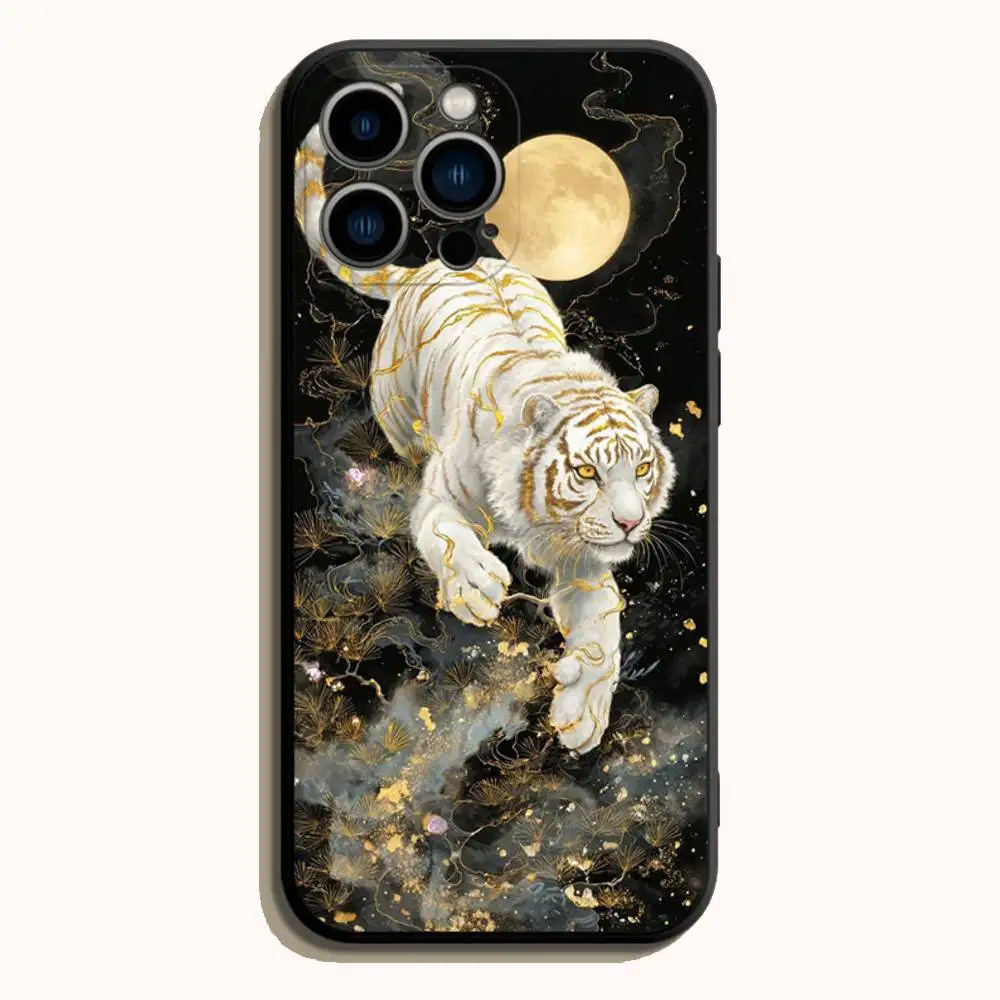 Tiger Aesthetics Black Soft TPU Case For iPhone 17 16 15 14 13 12 11 Pro Max Plus E Mini Silicone Phone Cover