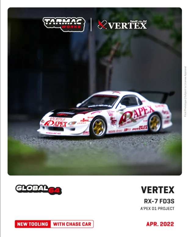 Tarmac Works 1/64 VERTEX RX-7 FD3S A PEX D1 PROJEC Tcollection of die-cast metal car models toys gift