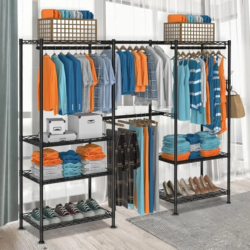 Clothes Rack for Hanging Clothes, Adjustable Heavy Duty Clothing Rack with 4 Hang Rods & 7 Shelves, Load 800LBS