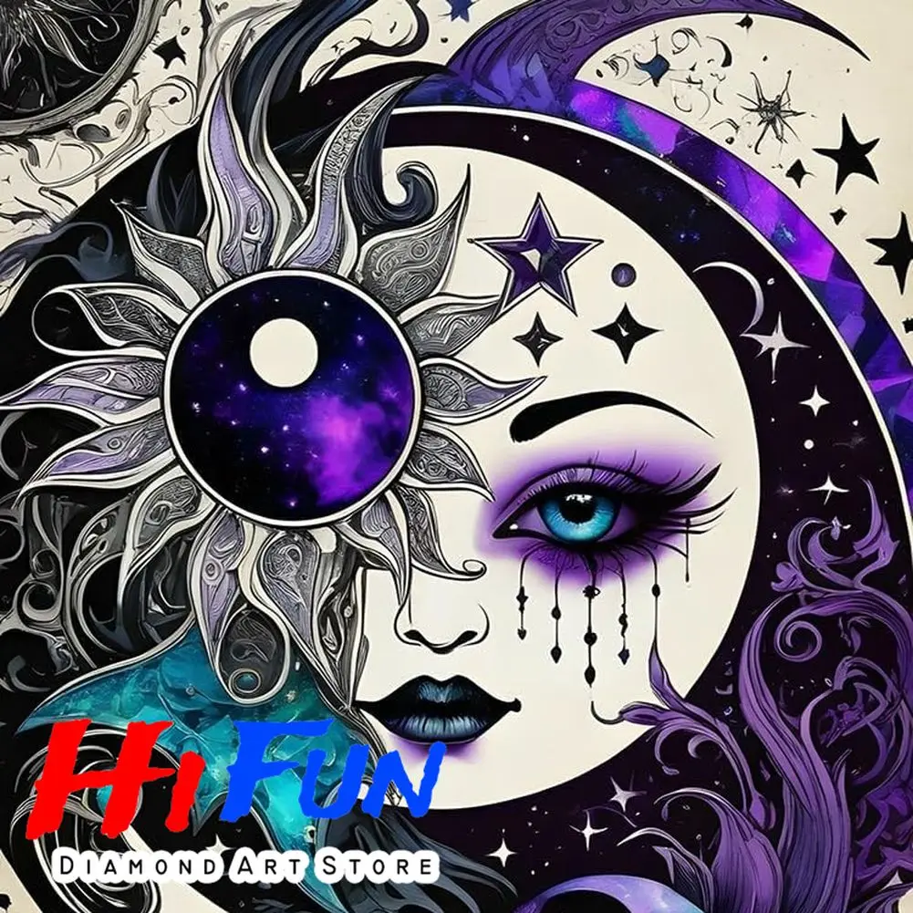 

Diamond Painting New Collection Sun and Moon Zen Mandala Art Full Round Drill Colorful Celestial Illustration Mosaic Art Decor