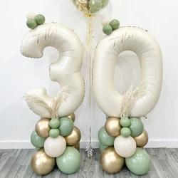 23pcs Avocado Green Balloons Tower 32inch Creamy Number Balloon For 30 40 50 60 Birthday Decoration Kids Birthday Party Supplies