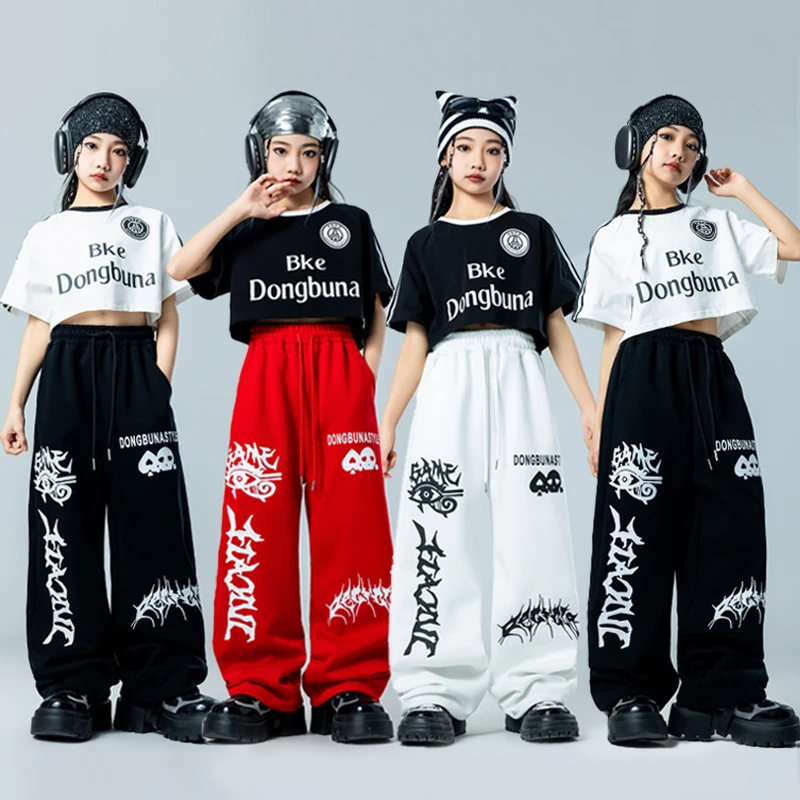 Ballroom Hip Hop Clothing For Girls Black Crop Tshirt Street Dance Outfits Children Streetwear Cargo Pants Kids Jazz Costumes