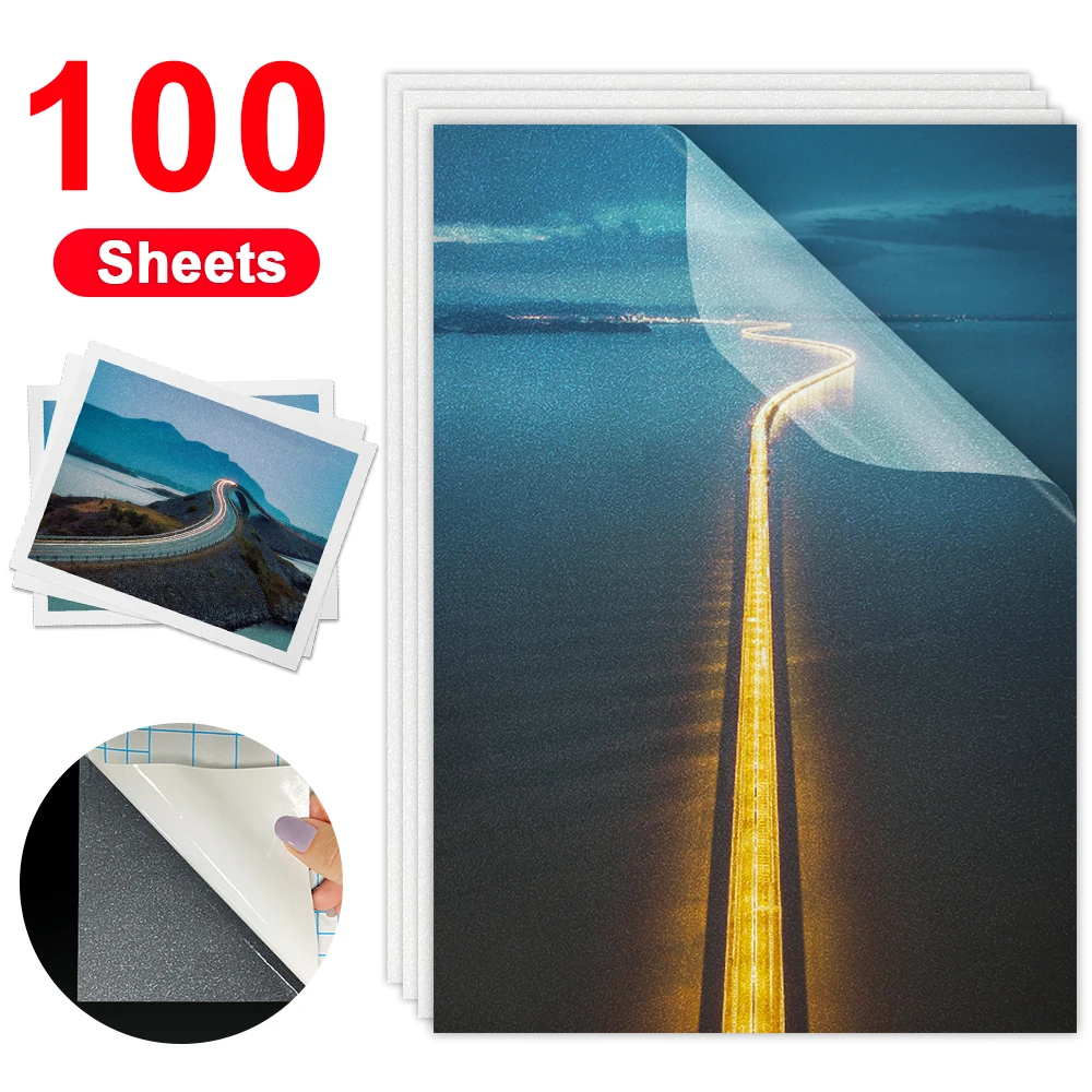 100Sheets Cold Laminating Film A4 Waterproof Self-adhesive Magic Stars Broken Glass DIY Color Package Card Photo Laminating Film