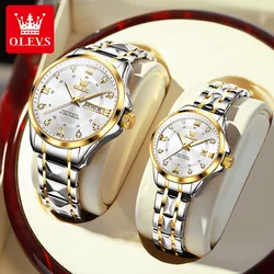 OLEVS Brand Luxury Couple Watches Men and Women Fashion Diamond Stainless Steel Waterproof Luminous Pair Lovers Quartz Watch