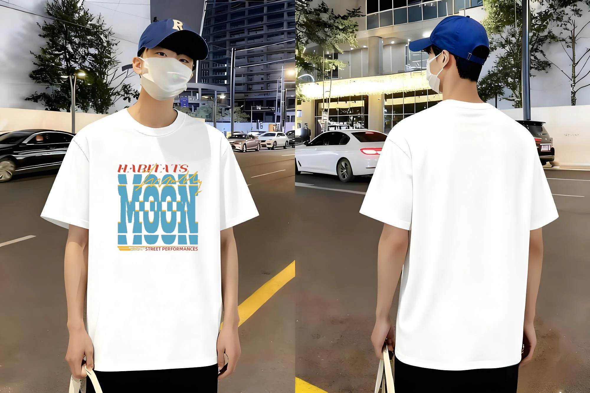 

HABITS MOON Street Performance Print Tshirt 2025 New White Cotton Tee Urban Streetwear Unisex Casual Top Men Women Comfort Fit