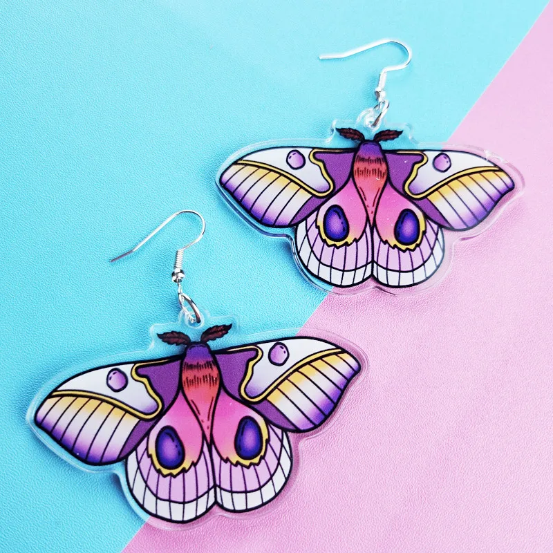 Novelty Purple Butterfly Acrylic Earrings Cute and Creative Earrings Kawaii Animal Jewelry Unique and Funny Women's Gift