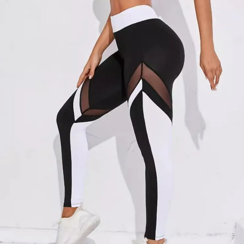 2024 Women Slim Pant Fitness Yoga Workout Running Elastic High Waist Butt Lift Sports Tights Color Block Leggings Trousers Pants