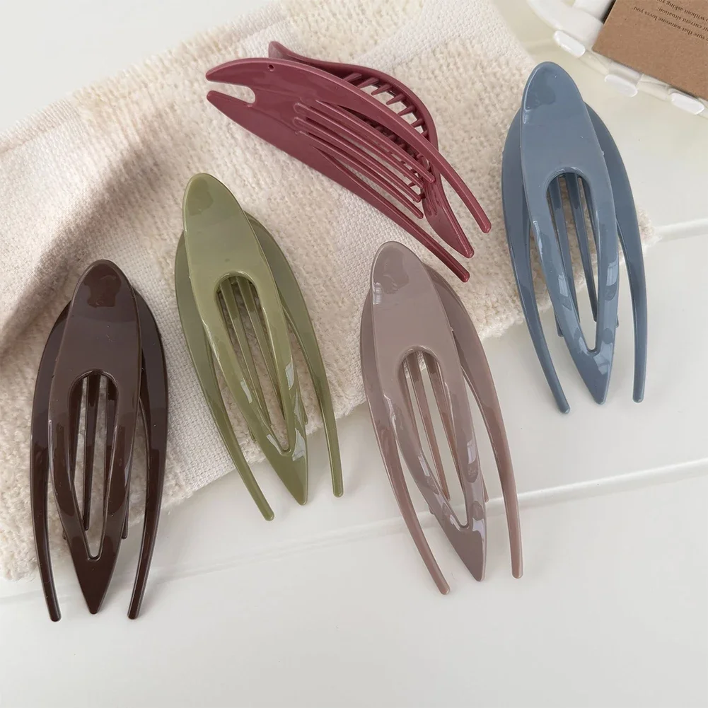 Solid Color Hollow Oval Geometric Swallow Tail Hair Claw Clips Ponytail Holder Hair Accessories For Women