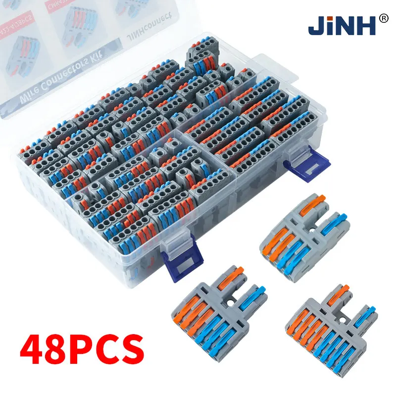 48Pcs Boxed Lever Quick Splicing Multiplex Butt Wire Connector Compact Electrical Cable Terminal Block Home Wiring Connectors
