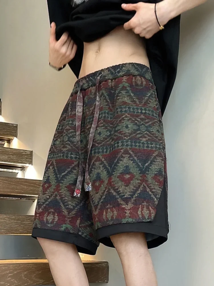 

Y2k Vintage Ethnic Summer Beach Shorts Men Baggy Wide leg Casual Capris Pants Male Sport Oversize Running Shorts 2025