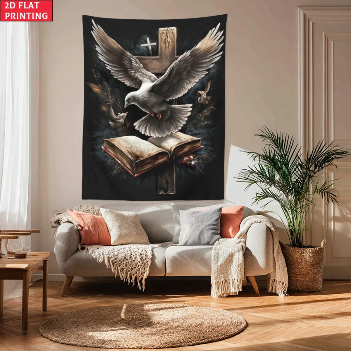 Christian dove cross bible tapestry religious wall art faith spiritual decor holy scripture church home decoration hanging