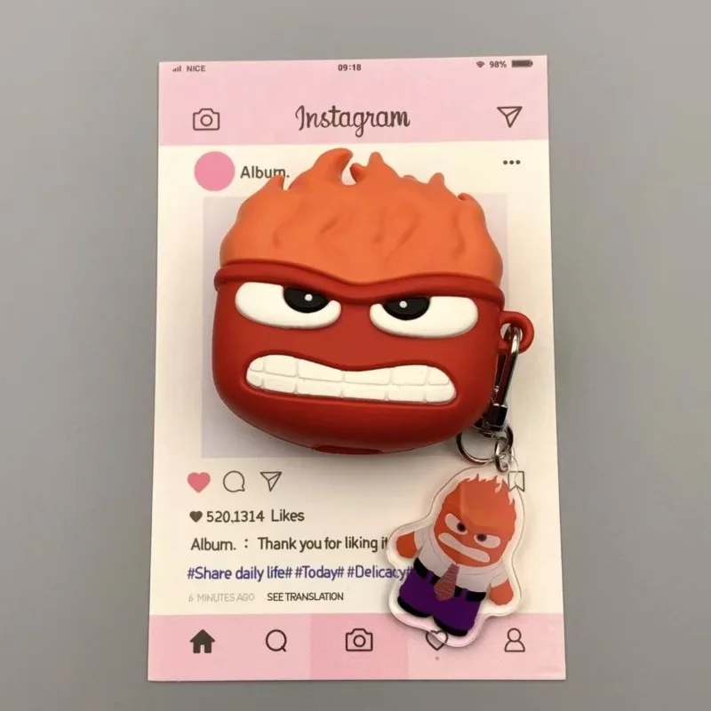 Inside Out 2 الحزن حقيبة سماعة الاذن لابل AirPods 4 3 2 1 Pro حافظة الغضب أنيمي لينة سيليكون غطاء للحماية مع هوك هدية