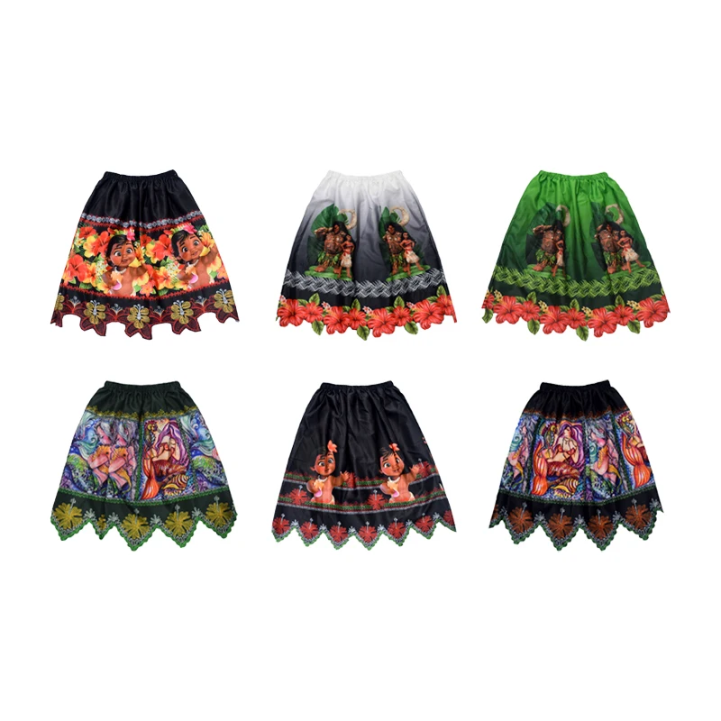 2024 Fashion Island Style Micronesian&Hawaiian Beach Wear Adorable Cartoon Floral Printed Polyester Skirt For Children