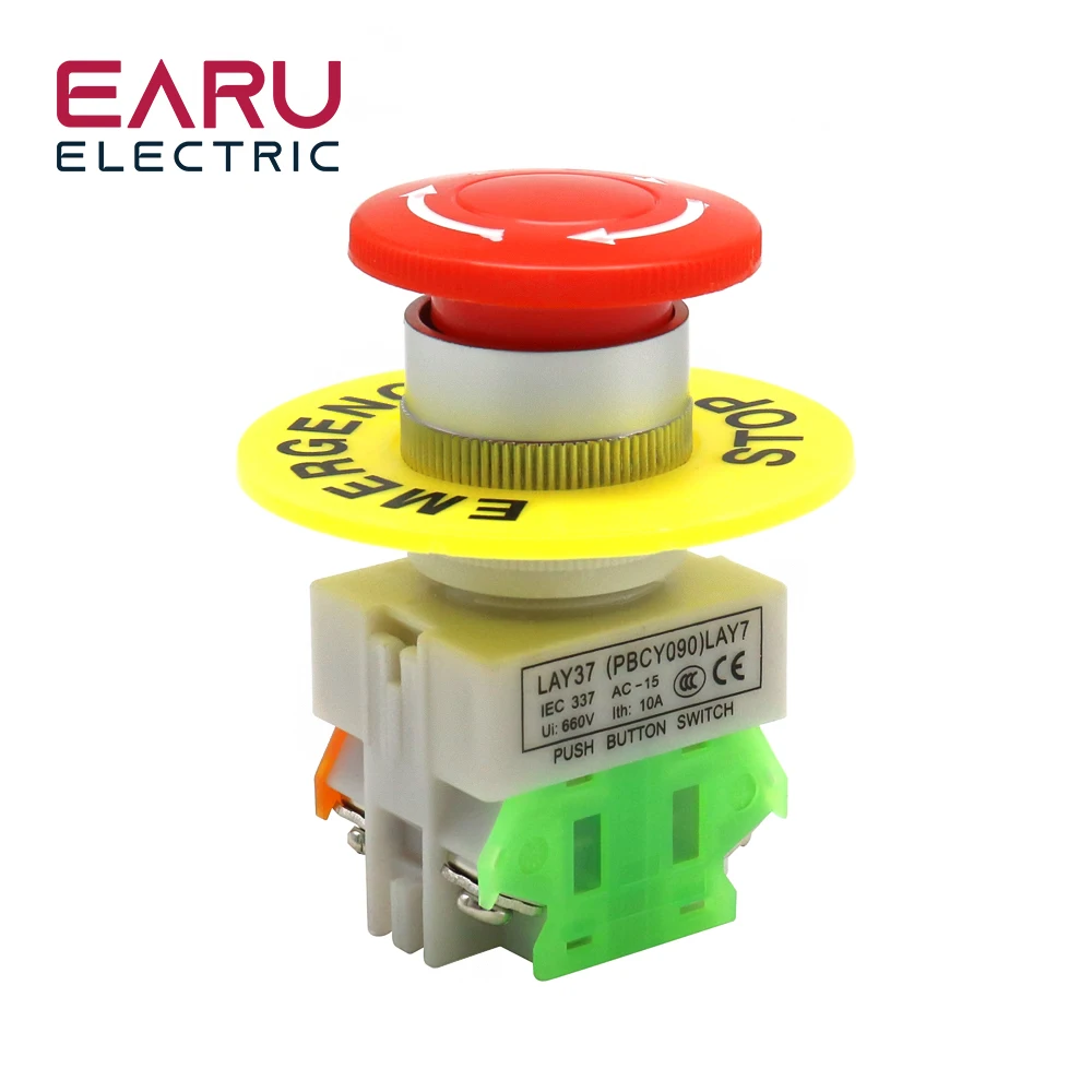 Red Mushroom Cap 1NO 1NC DPST Emergency Stop Push Button Switch AC 660V 10A Switch Equipment Lift Elevator Latching Self Lock