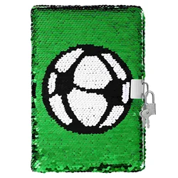 Cuaderno de lentejuelas con patrón de fútbol, cuaderno de escritura, planificador, organizador de diario personal con cerradura (verde)