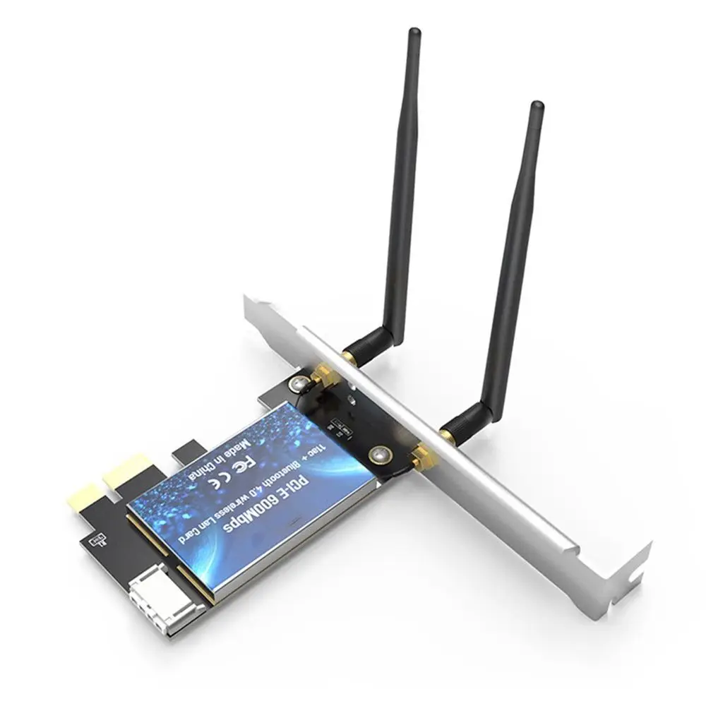 Placa WiFi PCI-E 600Mbps, adaptador compatível com Bluetooth, 2.4GHz, 5GHz, banda dupla, placa de rede sem fio com antenas para desktop, PC