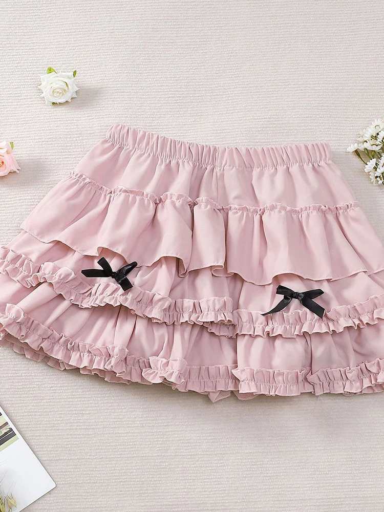 Jmprs Lolita Słodka Spódniczka z Kokardą Damska Urocza Codzienna Spódniczka Mini z Wysokim Stanem Wyszczuplająca Sexy Japonia Kawaii Preppy Styl Różowa Spódnica w Kształcie Litery A Nowa