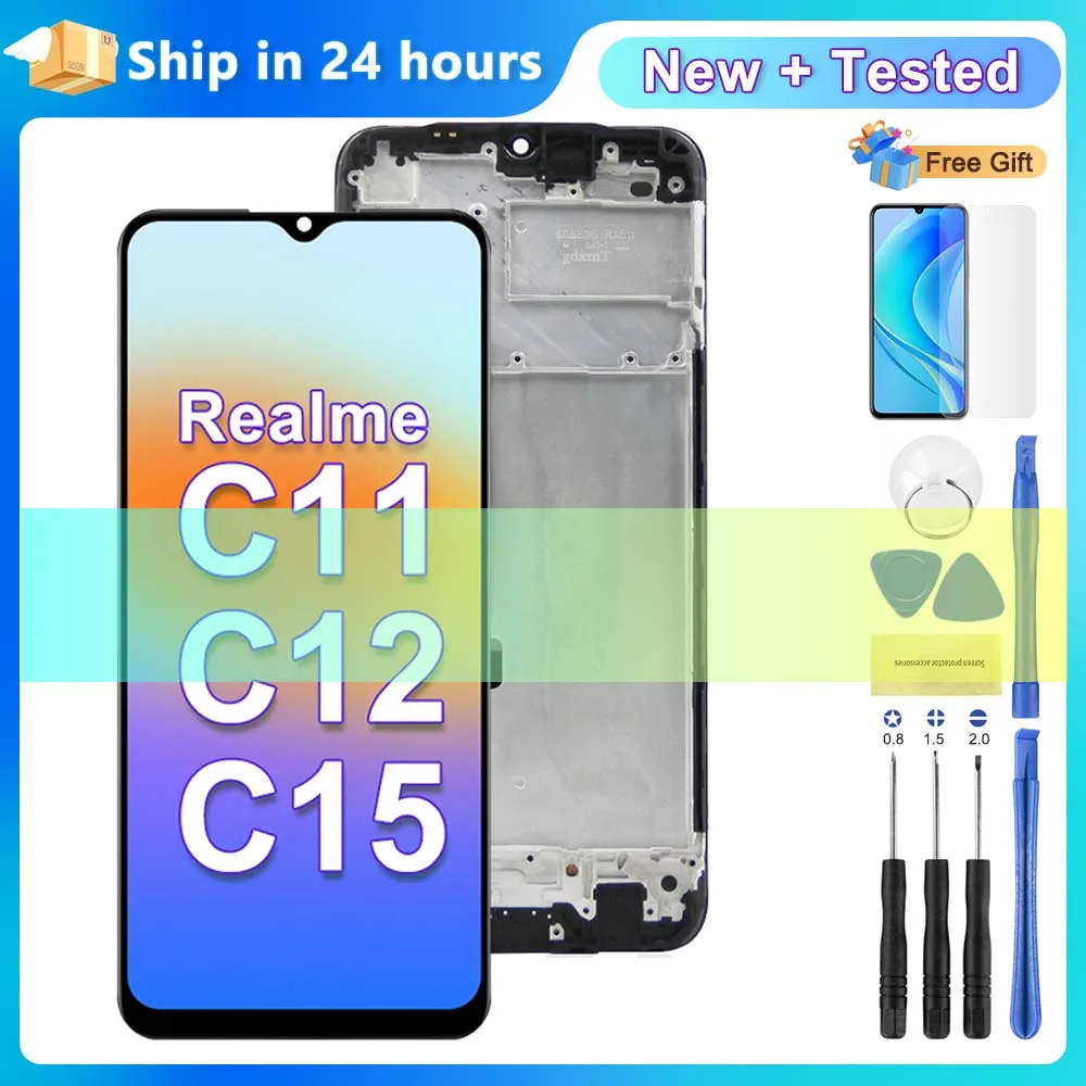 C11 2020 RMX2185 Screen Replacement, for Oppo Realme C12 C15 RMX2189 RMX2180 Lcd Display Digital Touch Screen with Frame