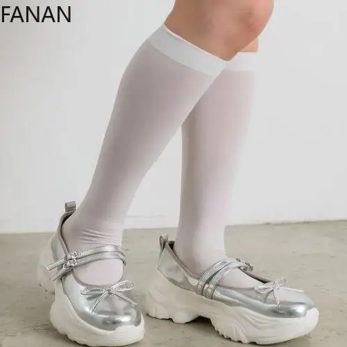 Damskie buty vintage, słodkie kokardki, grube podeszwy, wysokie obcasy, japońskie baleriny Mary Jane, codzienne sneakersy, antypoślizgowe płaskie buty, oryginalne.