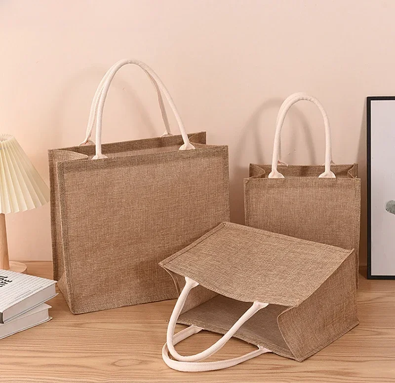 Linen Bags Shopping Bags Linen Bag Hand-painted Cotton Sacks Jute Portable Imitation Sacks Laminated Bags Foldable Shopping Bag