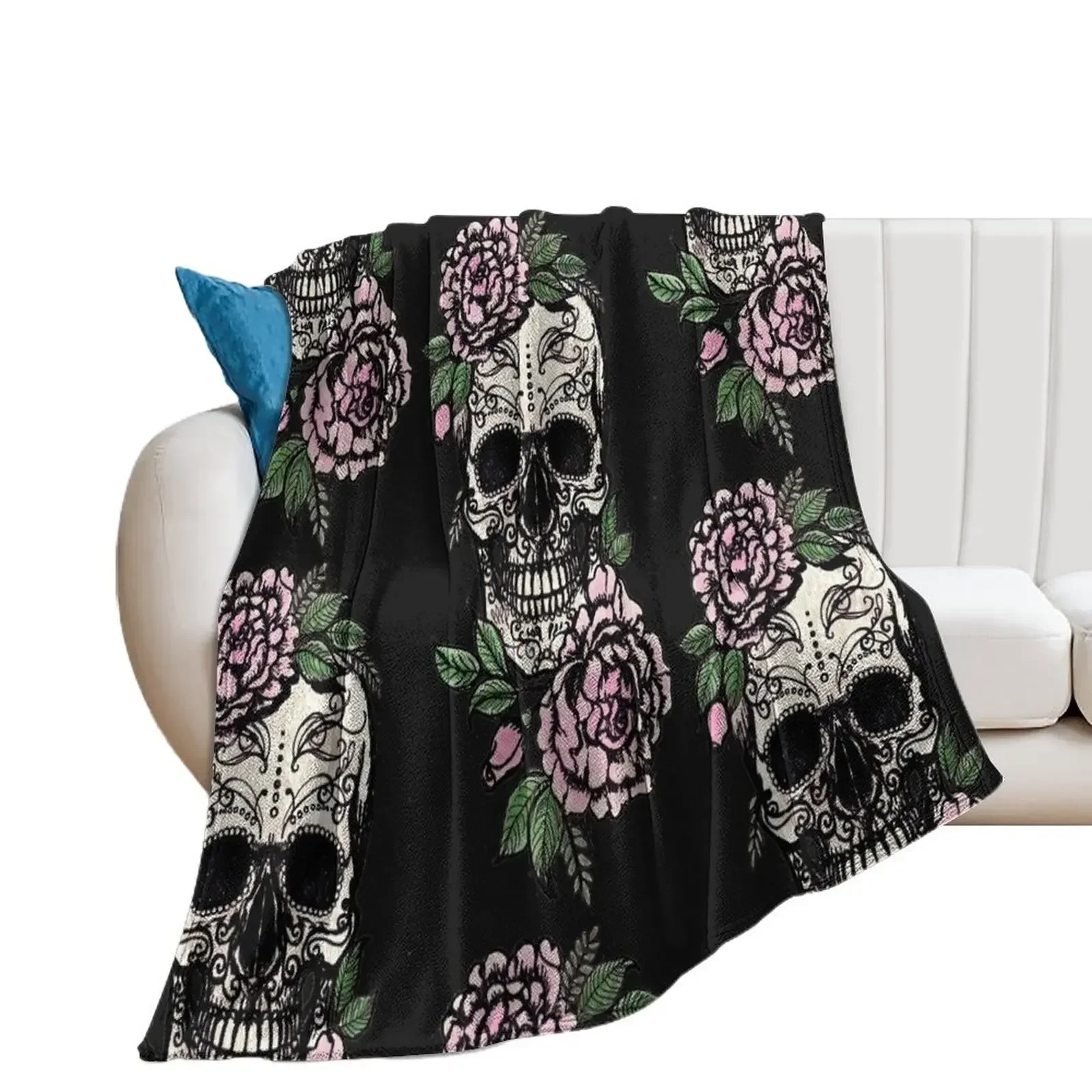 

Sugar Skull and Roses Throw Blanket Stuffeds Vintage Quilt Sofas Blankets