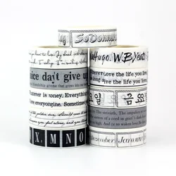 NEW 1PC. 10M Decorative Vintage Black and White English Words Paper Masking Washi Tapes Craft Journaling Cute Stationery