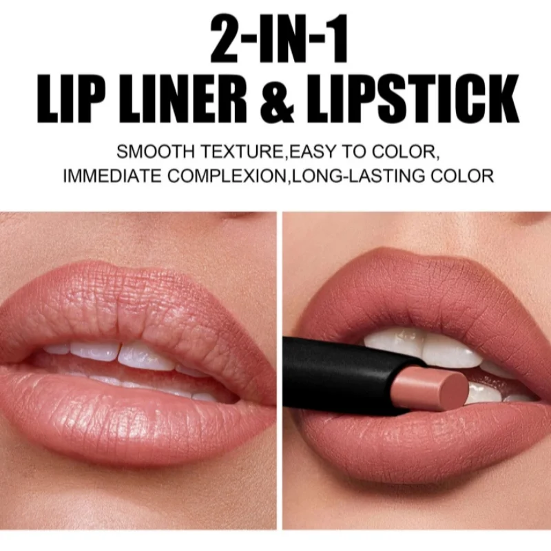 Double-Ended Rose Red Lip Liner Lipstick Pencil Moisturizing Matte Lipstick Pen Long Lasting Waterproof 2 in 1 Lipliner Makeup