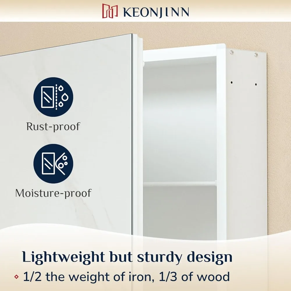 Modern 16x24 Inch White Bathroom Medicine Cabinet with Mirror, Assembled, Lightweight, Adjustable for Contemporary Style