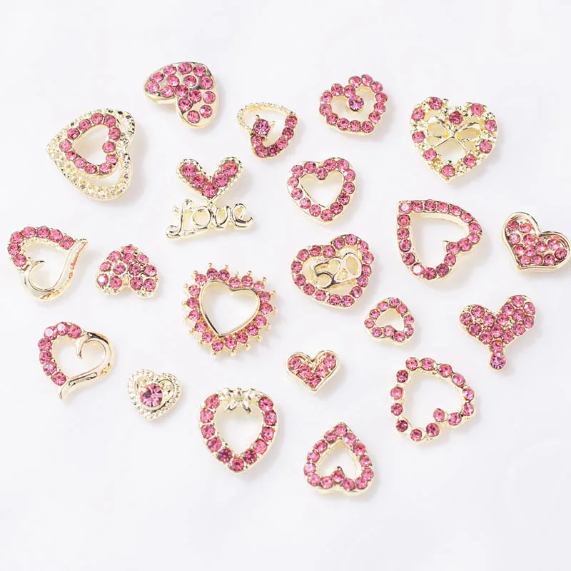 10PCS Nail Charms Parts For Valentine\'s Day Nail Decoration Rose Gold Heart Design Alloy Nail Tips Jewelry Manicure Accessories