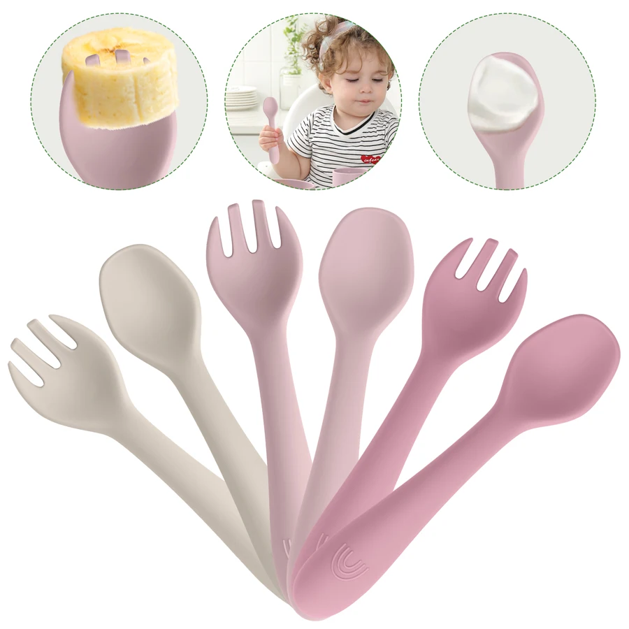 1PCS  Infant Soft Silicone Feeding Tableware For Toddler Kids Cartoon Cutlery Training Fork Spoon Set Baby Accessories
