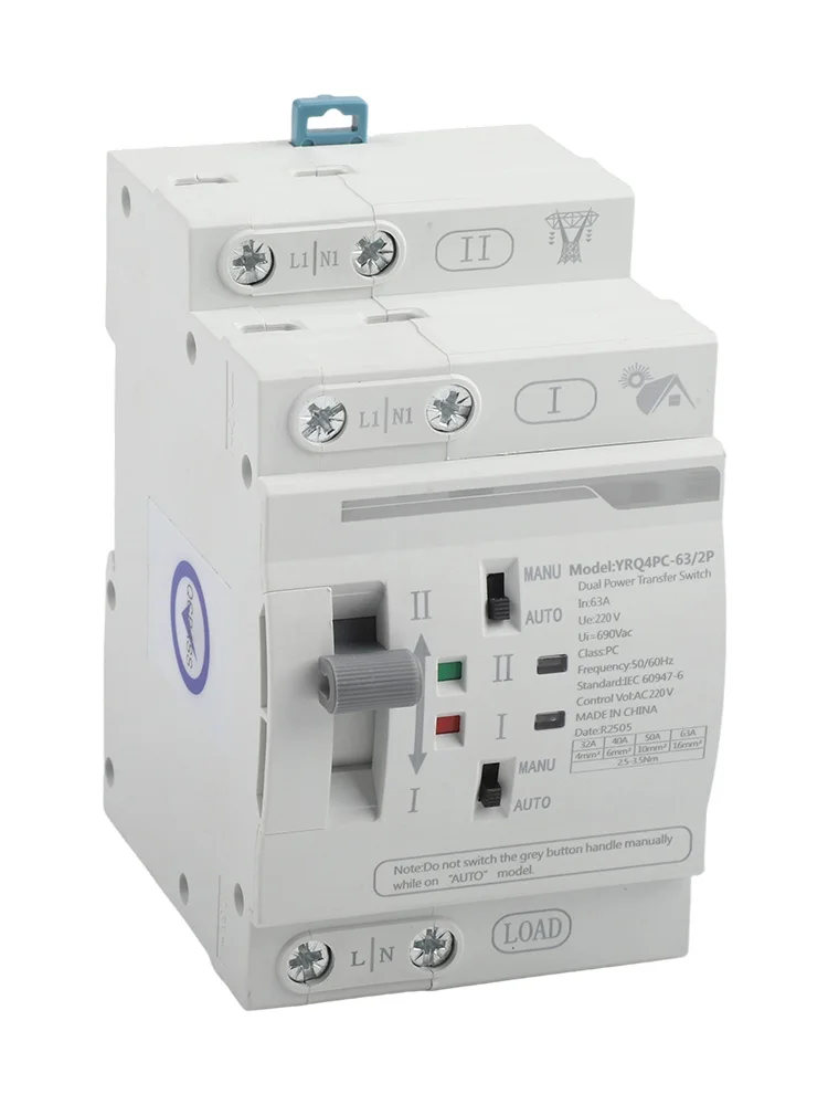 Dual Power Automatic Transfer Switch 2P 63A AC220V with Electrical Protection Features for Solar and Backup Power Applications