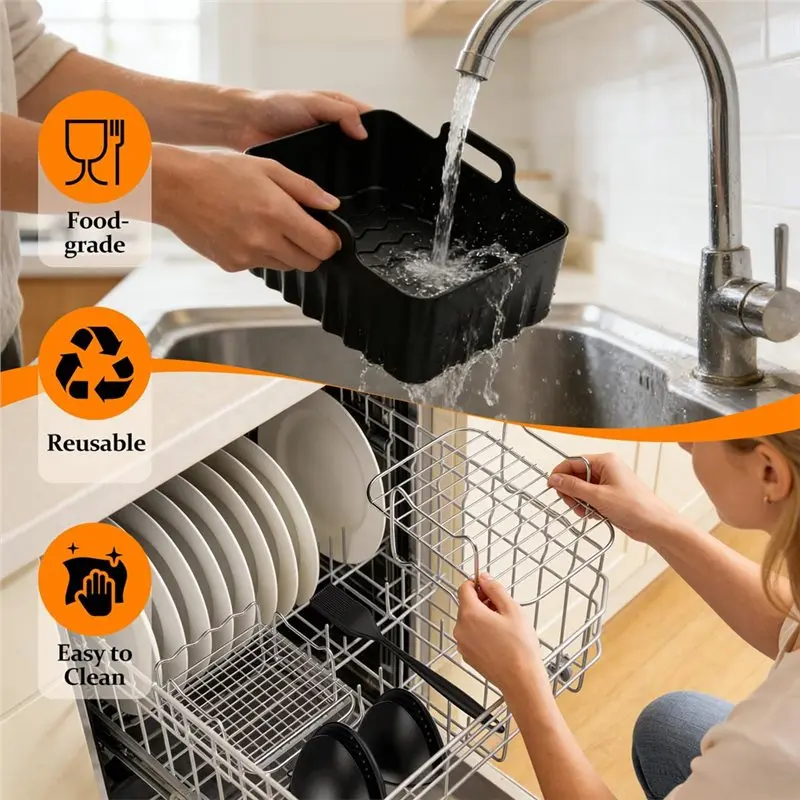 CKFAM-Dual Air Fryers 7.6L-9.5L Accessories Includes Silicone Liners, Grilled Rack, Gloves, Oil Brush