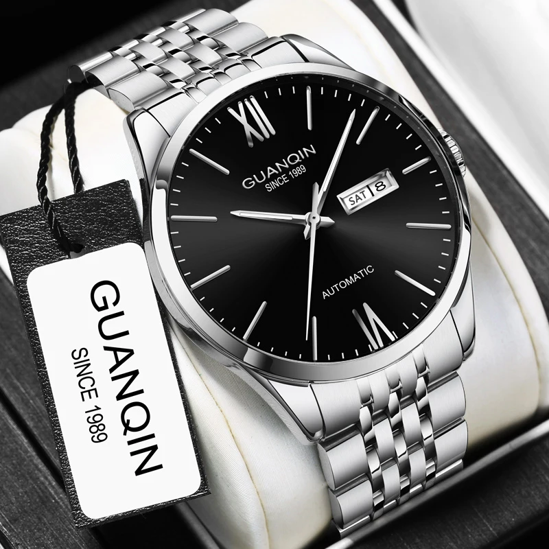 

GUANQIN Роскошные мужские часы, оригинальные автоматические механические часы с сапфировым стеклом из нержавеющей стали, водонепроницаемые наручные часы для бизнеса и отдыха
