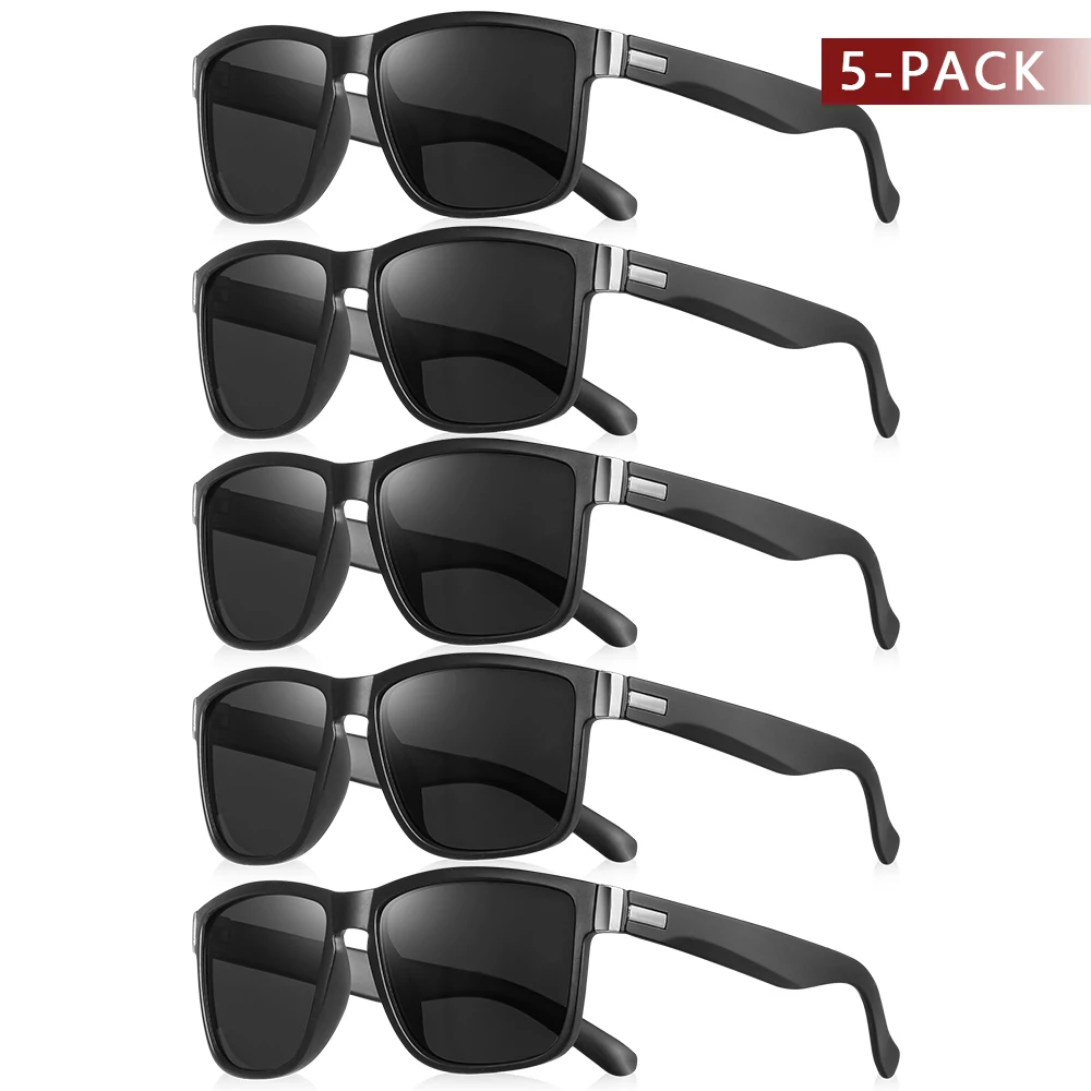 CRIXALIS 5 Stück quadratische Herren-Sonnenbrille, schwarz, für Fahrparty, für Halloween, Weihnachten, entspiegelte neutrale Brille, Schatten, UV400
