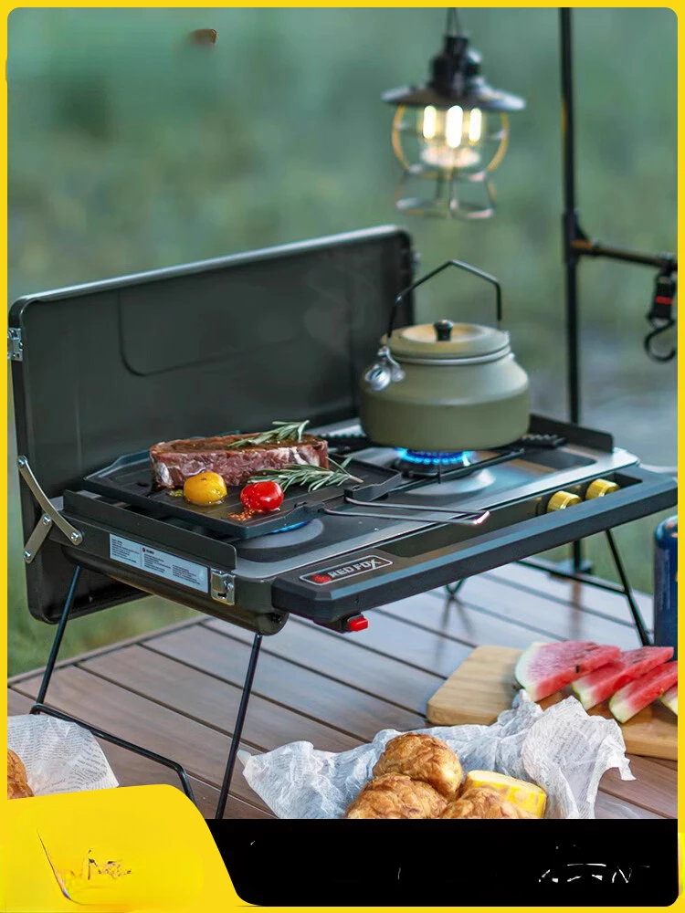 Double head gas barbecue stove, outdoor, cookware, picnic and camping stove, cassette stove, portable gas