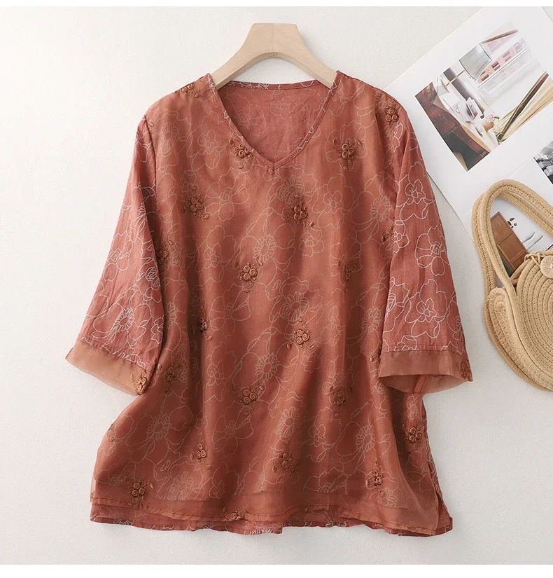 Cotton Linen Chinese Style Women's Shirt Summer Embroidery Vintage Blouses Short Sleeve Women Tops Loose Clothing 2024 Korean